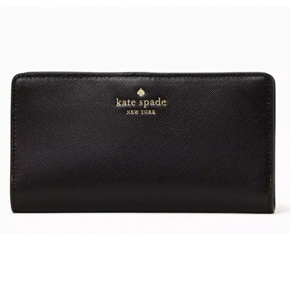 New Kate Spade Jana Saffiano Leather Large Slim Bifold Black